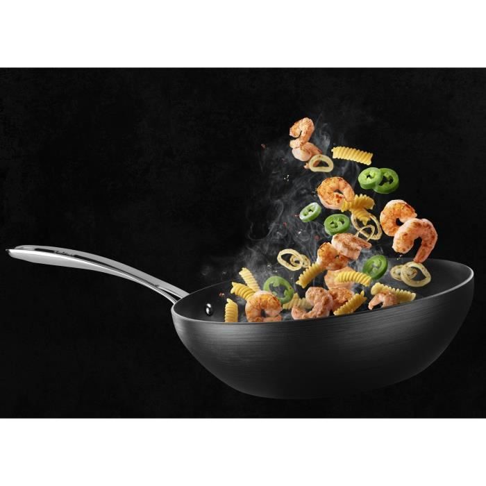 Wok En Fonte 28cm Non Revêtu - Compatible Induction, Gaz, Électrique - Pour Sautés, Fritures, Mijotés - Avec Couvercle