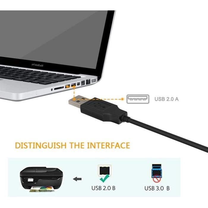 ANMIEL Câble d'imprimante USB C 3 m, câble USB B vers USB C en nylon tressé  pour MacBook Pro/Air, câble MIDI USB C compatible avec HP, Canon, Yamaha