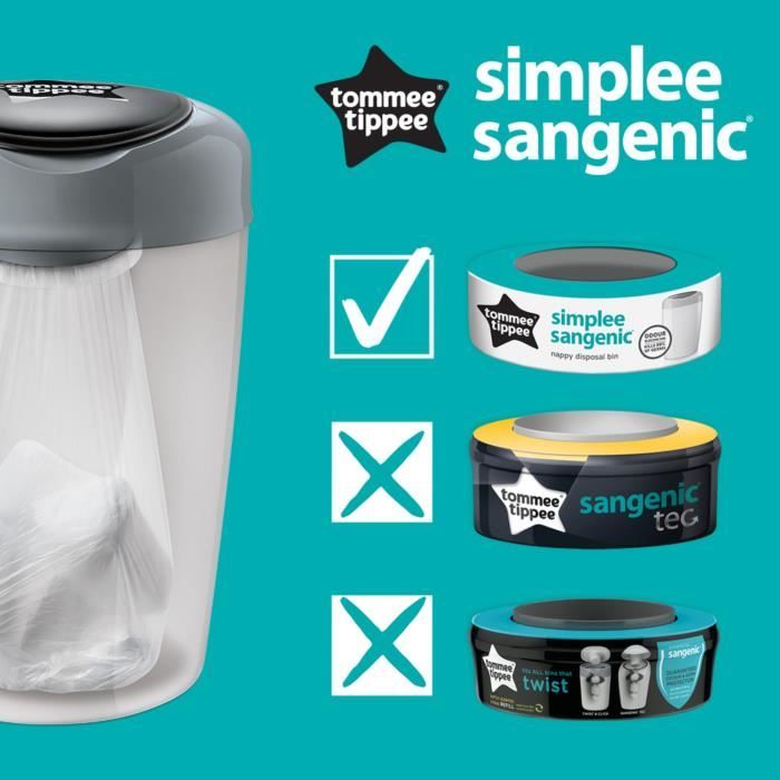 Tommee Tippee Poubelle à couches Sangenic Simplee 3 recharges