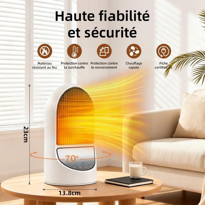 Chauffage d'appoint 1200W, Radiateur Electrique Ceramique, Chauffage Electrique