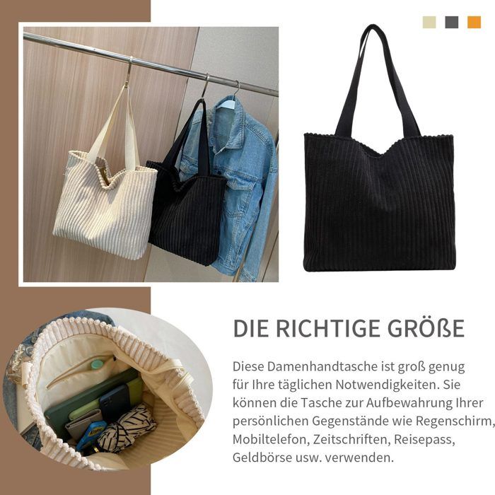 Sac Bandoulière BCBGirls Velours Côtelé Noir - Grand, Fabriqué Aux USA