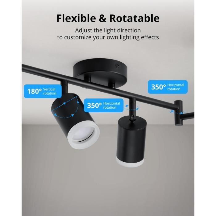 EDO Plafonnier MALGA 6, 6 Spots Blanc Orientable, Éclairage De Plafond Double Spot Mural GU10 - Foto 3