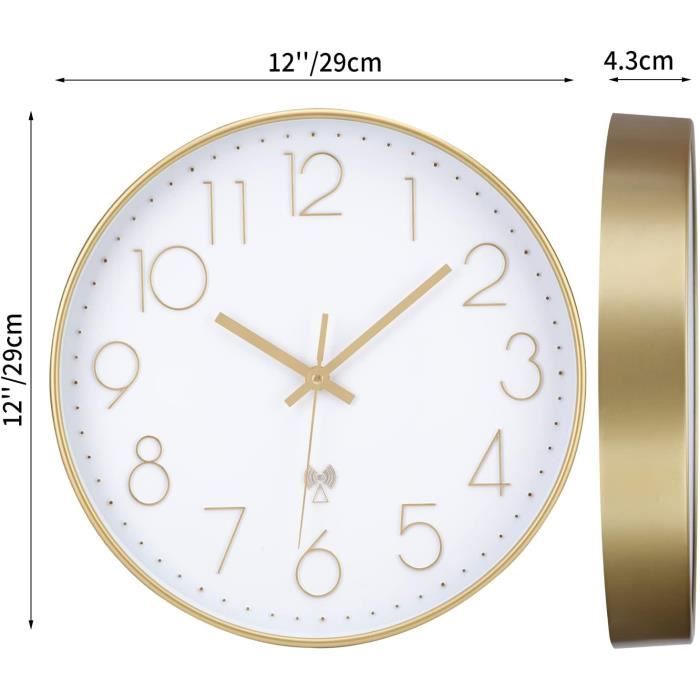 Horloge Murale Radio-pilotée 30cm – Silencieuse, Gris/blanc, Piles Incluses