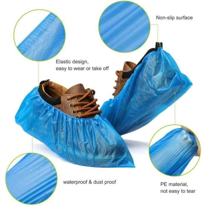 Ezlife Couvre-chaussures Jetables Imperméable 100 Pcs Surchaussures  Jetables Antidérapante en Plastique CPE Protege Chaussures