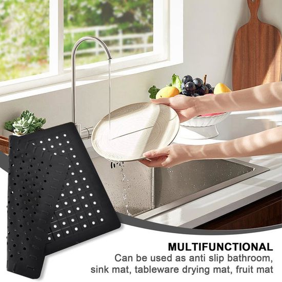 Tapis Évier Cuisine Silicone Antidérapant 55x35cm Ou 35x8cm - Plateau Séchage Vaisselle, Protection Ustensiles Noir