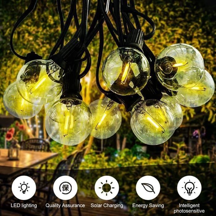 Guirlande Solaire LED Lumineuse, 7.6M G40 Guirlandes Lumineuses avec 25 LED  Guinguette Exterieur Intérieur Étanche Ampoules ( [376] - Cdiscount Maison