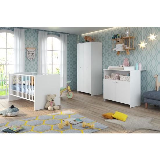 Niko Chambre Bebe Complete Lit 70x140cm Commode A Langer Armoire Blanc Cdiscount Puericulture Eveil Bebe
