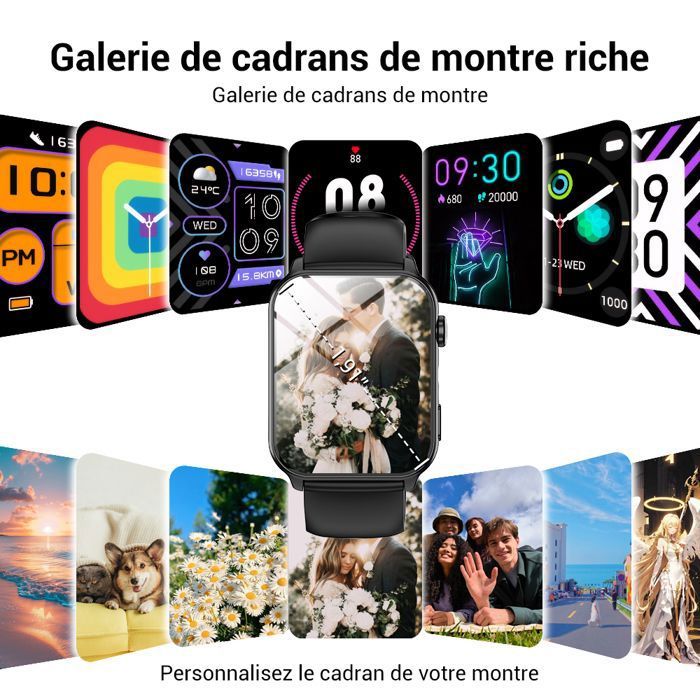 Montre Connectée Unisexe 2 Pouces - Appels Bluetooth, 100+ Modes Sport, Monitoring SpO2/fréquence Cardiaque/sommeil