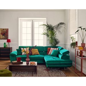 Canapé d'angle droit 5 places simili cuir gris Omeg 260 cm