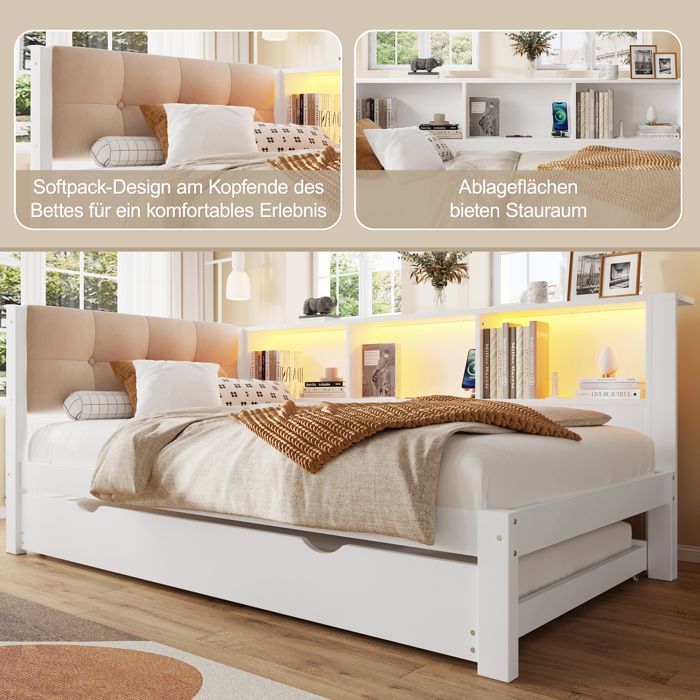 Lit Polsterbett Daybett avec Fonction de Chargement USB Type C | Leroy