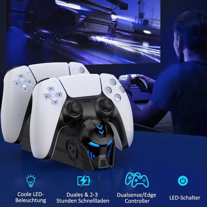 Chargeur double pour manettes PS5 avec support intégré – Charge rapide ...