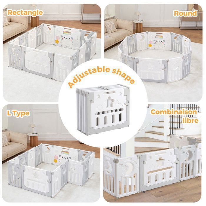 Baroni Toys Clôture Modulaire Pour Enfants 15 Panneaux - Boîte Pour Bébé Intérieur Extérieur Panda Rose 150x150cm
