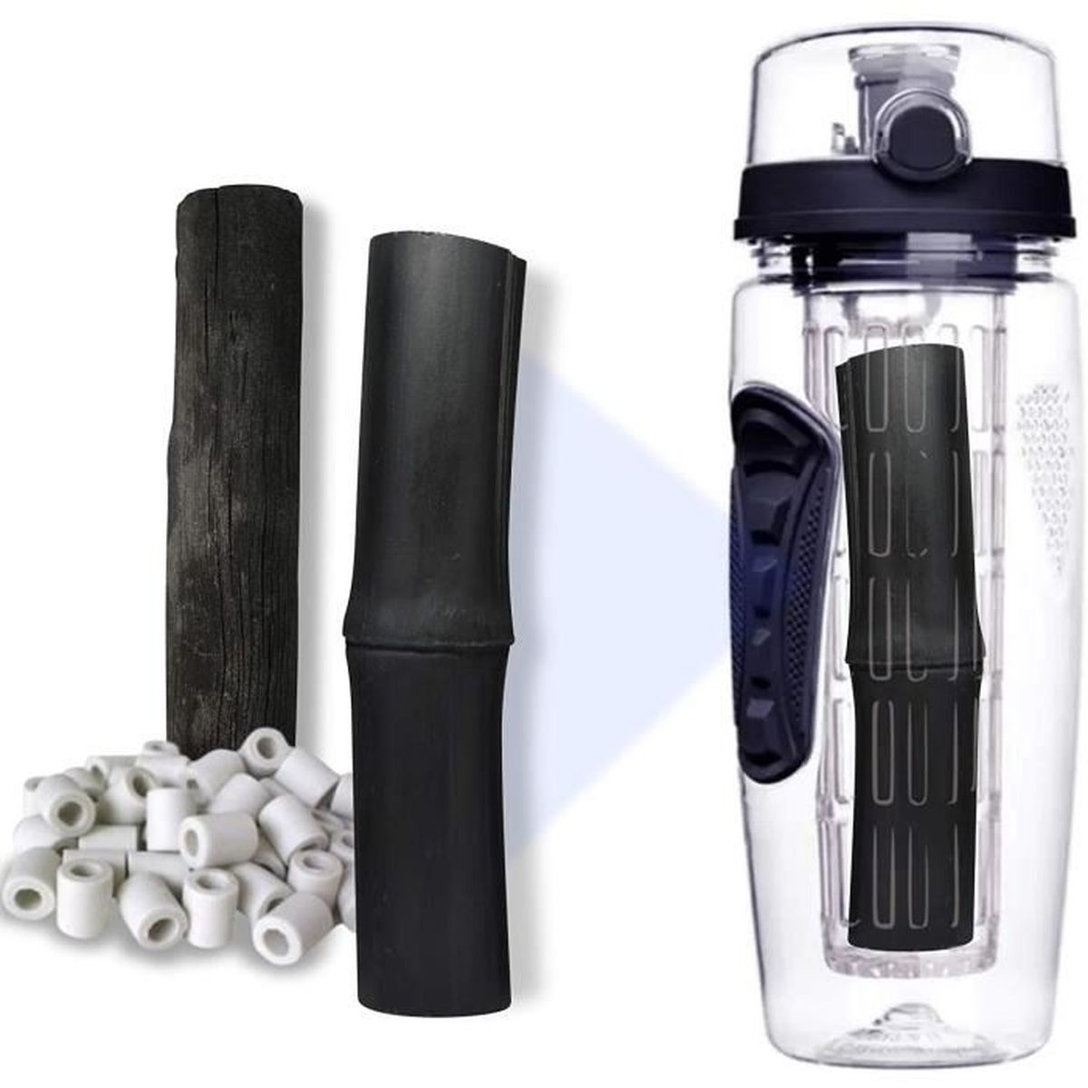 Carafe Filtrante Black+Blum Eau Good - Filtre à Charbon Actif Binchotan | 0,8L - Design Bleu