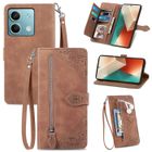 NO BRAND Coque pour Xiaomi Redmi Note 13 5G Etui avec Porte Carte à Rabat Portefeuille Cuir PU Antichoc Case Housse,Vigne fleurie marron