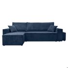 LOUNGITUDE Canapé FARAH d'angle réversible et convertible 4 places avec un pouf en velours côtelé - Bleu foncé