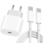 E-TEC Chargeur USB-C 25W - Blanc - Câble USB-C 20W 1M - Compatible iPhone 17 16 15 - Charge rapide