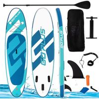 GYMAX Stand Up Paddle Board Gonflable 305x76x16 CM, Planche en PVC avec Pagaie Réglable 160-210 CM, Board avec Sac à Dos, Bleu