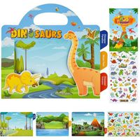 Livre d'autocollants imperméables réutilisables pour Enfants - garçons de 3 à 6 Ans,Cadeaux d'apprentissage éducatifs-Des dinosaures