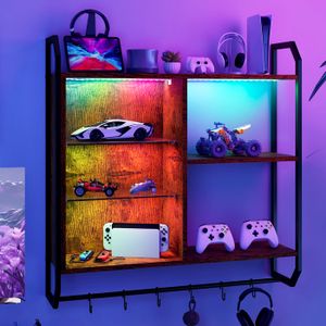 PULUOMIS Étagère Murale avec Lumière LED RVB, 4 Niveaux de Rangement, Étagère Flottante en Métal et Verre, 80 cm