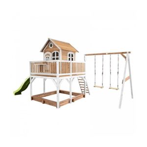 MAISONNETTE EXTÉRIEURE Maisonnette pour enfants AXI Liam avec bac à sable, 2 balançoires et toboggan vert clair