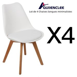 CHAISE LONGUE Chaises longues minimalistes - QUIIENCLEE - Blanc - Lot de 4 - Intérieur - Pieds en bois de hêtre