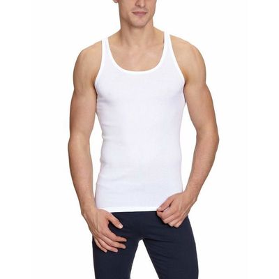Schiesser Maillot de corps homme sans manches 100% coton blanc - 5XL, col ras du cou, dos allongé