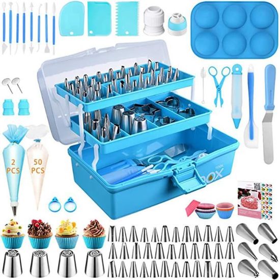 Coffret de décoration de gâteaux avec rangement à trois couches, coffret cadeau pliable bleu, 236 pièces, accessoires de pâtisserie