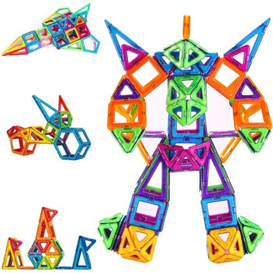 TRABONNLY – 47 Tuiles Magnétiques Bleues – Jouet Construction 2-8 Ans – Éducatif Formes Et Couleurs – Cadeau Anniversaire Noël