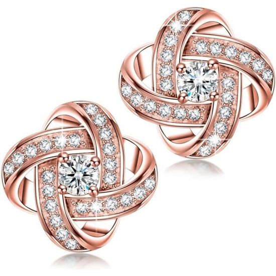 Boucles D'oreilles Clous Solitaire - Or Jaune 14 Carats, Pierre CZ Rose Cubique 4mm - Fermoir à Visser