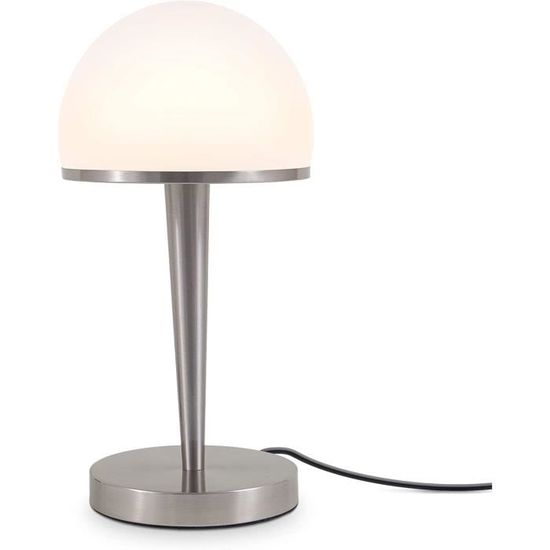 Relaxdays Lampe chevet Tactile, réglable, moderne 3 niveaux, E14 veilleuse,  câble 28x18 cm, argentée