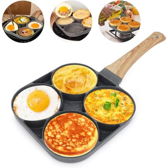 Punvot Poêle à Pancakes, Poêle à 4 Emplacements, Poele Pancakes, Poele Oeuf Au Plat, Pancakes Antiadhésive En Aluminium Pour Petit-déjeuner Oeuf Au Plat Hamburger Pour Cuisinière à Gaz Induction