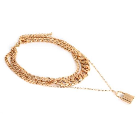 Sautoir/collier Deux Chaînes Métal Avec Pendentif Strass Noir Et Blanc - Occasion Excellent état