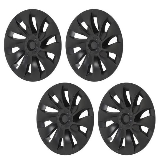 Jeu De 4 Enjoliveurs 18 Pouces Noir Brillant Pour Tesla Model 3 (2017-2023) - Capot Moyeu