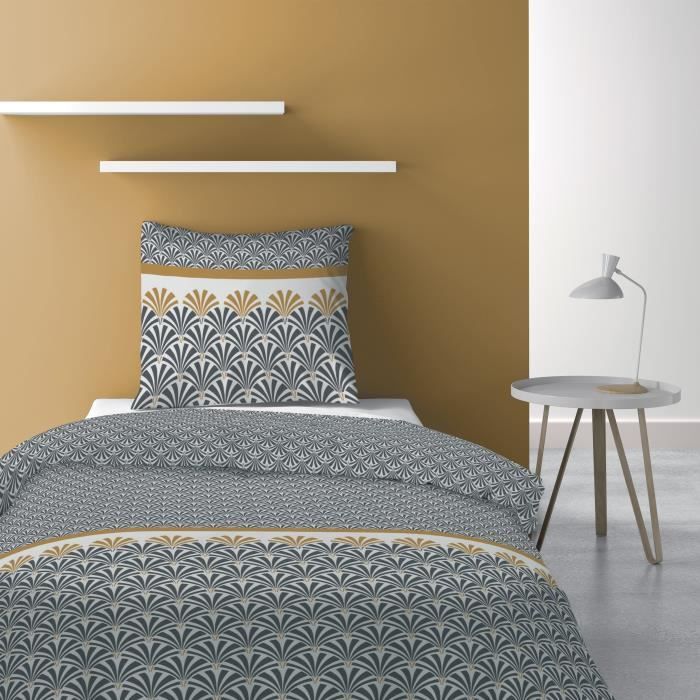 LES ATELIERS DU LINGE Parure de couette BALTA - Microfibre - 1 housse de couette 140x200cm + 1 taie d'oreiller 63x63cm - Doré