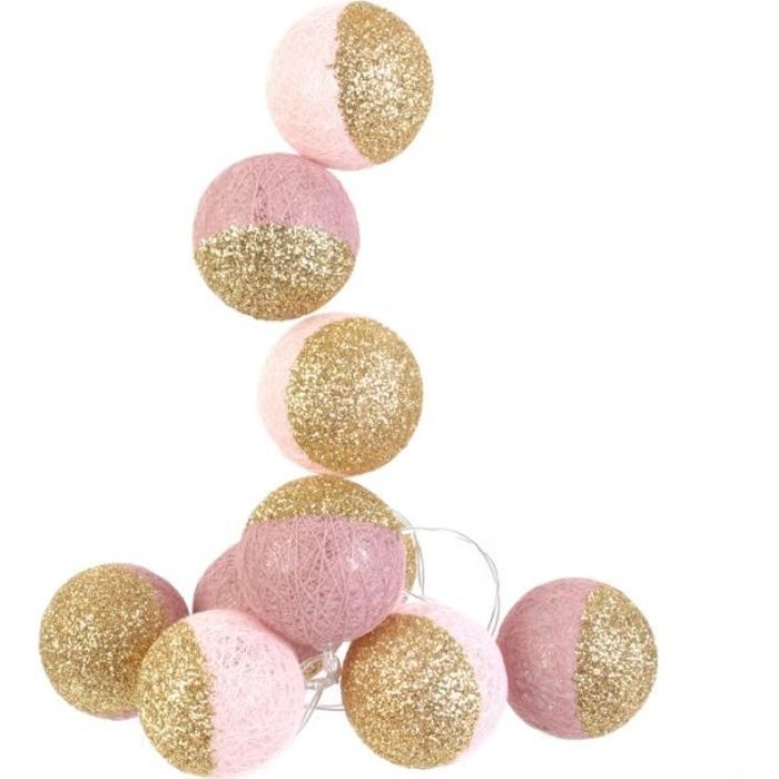 Veilleuses & lampes d'ambiance - Guirlande LED 1m92 boules 6 cm bicolores - Rose et doré à paillettes
