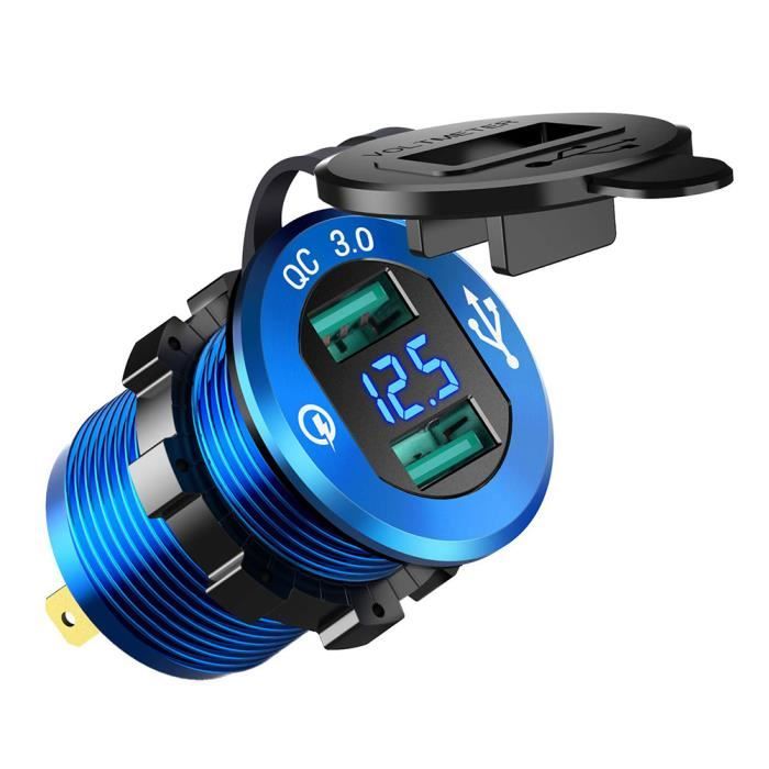 Tbest prise de charge USB Chargeur double port USB QC 3.0 charge rapide étanche avec voltmètre LED pour bateau de voiture Yacht