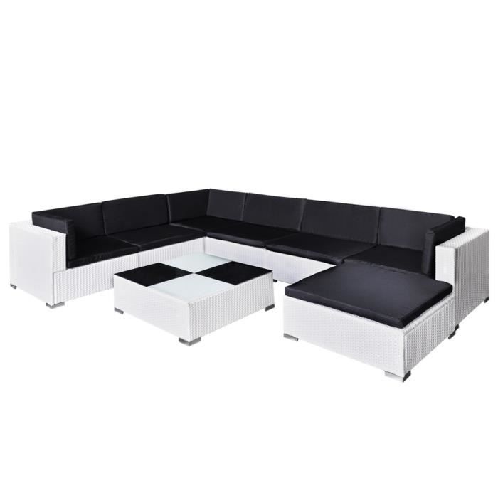 Magnifique Salon de jardin blanc en rotin 24 pieces