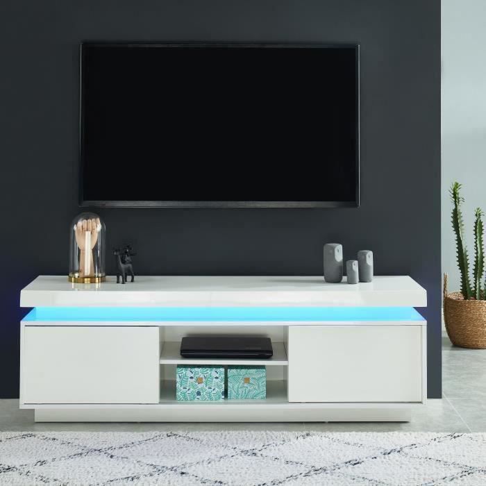 ULYSSE Meuble TV à LED - blanc laqué brillant - L 150cm