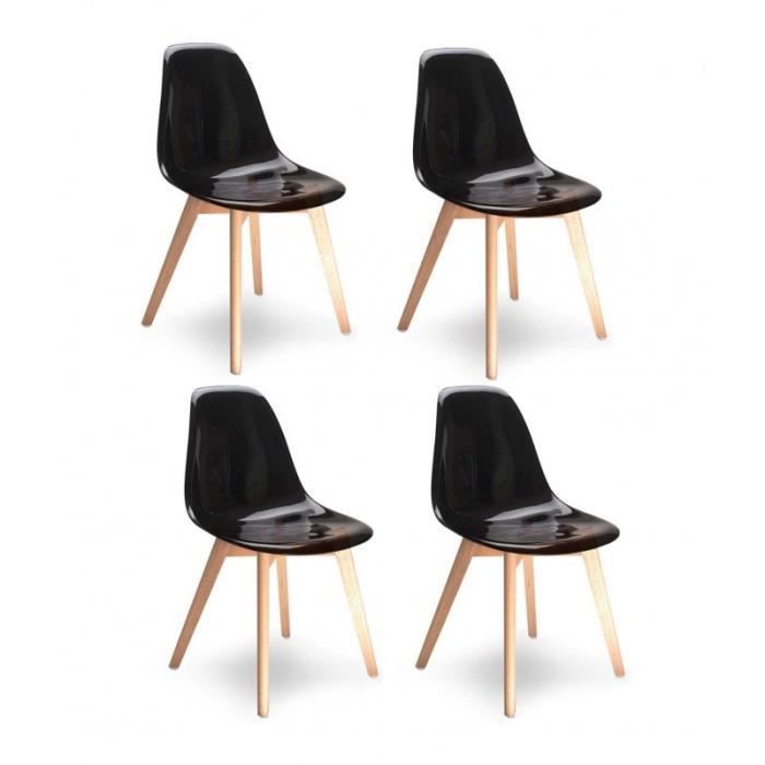 Lot 4 chaises - Style scandinave - noires transparentes - OSLO