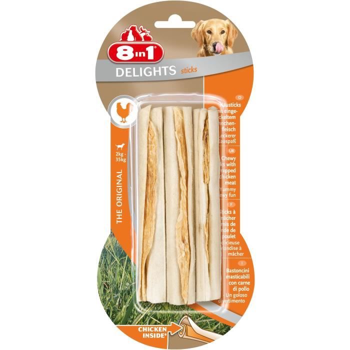 8in1 Sticks à mâcher au poulet Delights - Pour chien - Carton de 6 sachets