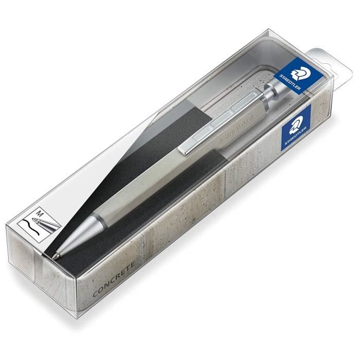 Staedtler Concrete, Stylo-bille en béton de haute qualité rétractable et rechargeable, Encre noire et pointe moyenne 0.7 mm, Livr