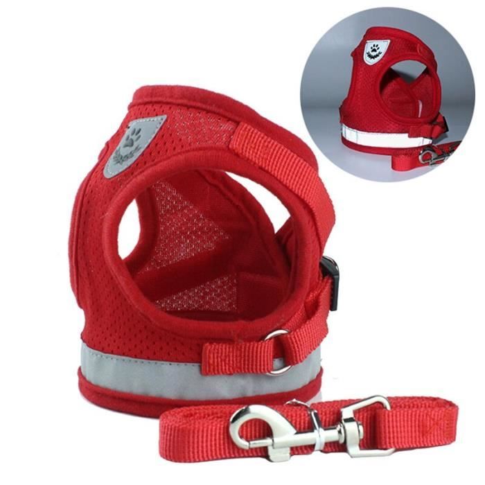 Harnais réfléchissant pour animaux de compagnie, pour petits chiens, carlin, Chihuahua, maille en Ny -RED-M