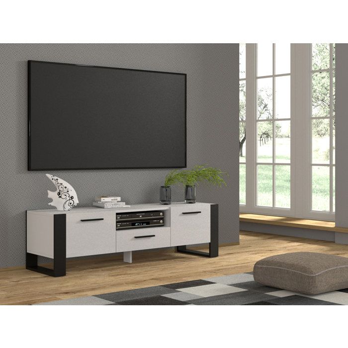 Meuble TV Stand Hi-Fi Nuka 160 cm Blanc Mat Salon Commode