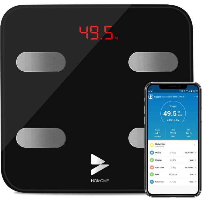 Pèse Personne Impédancemètre, Yuanguo Hosome Balance Pèse Personne APP et 3 Piles AAA, Balances Numériques de Masse Grasse,IMC,BMR,P