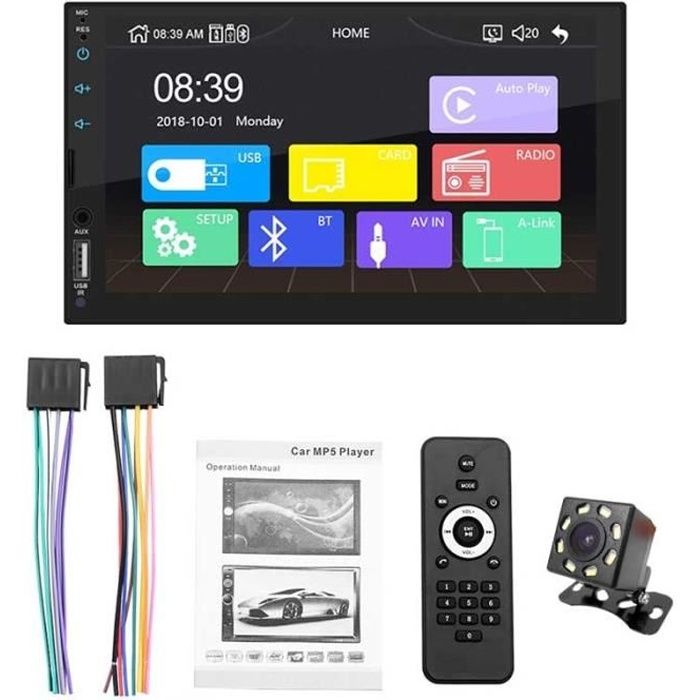 2 Din Apple Carplay Autoradio Bluetooth Android Auto 7- Lecteur vidéo à écran tactile MP5 USB TF Système - Type with camera
