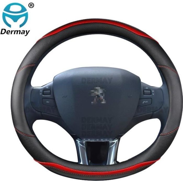 Couvre volant,Pour Peugeot 208 2012 ~ 2018 couverture de volant de voiture en fibre de carbone + cuir haute qualité - Type Rouge