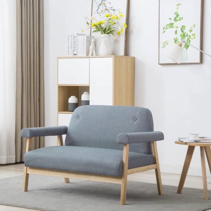 WONG Canapé à 2 places Tissu Gris clair
