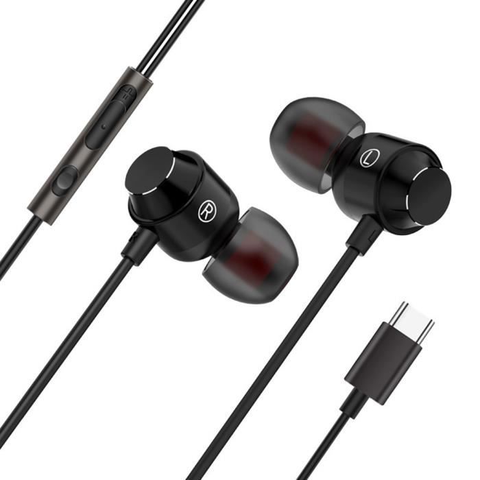 Écouteurs filaires de type C Écouteurs intra-auriculaires à aspiration magnétique Écouteurs de musique Casques de sport avec micro D