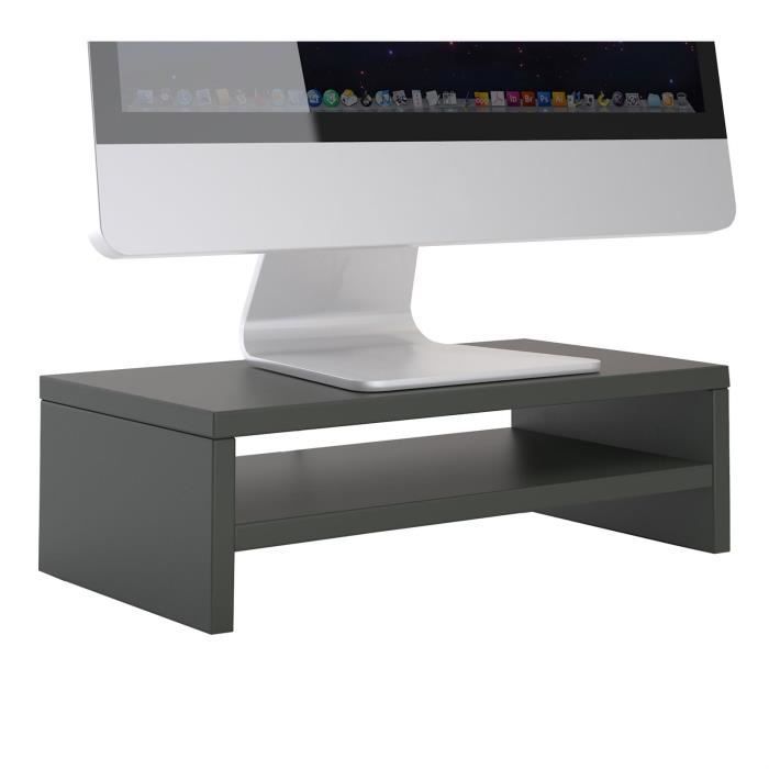 Support d'écran d'ordinateur DISPLAY, réhausseur pour moniteur avec étagère intermédiaire, longueur 42 cm, en mélaminé gris mat