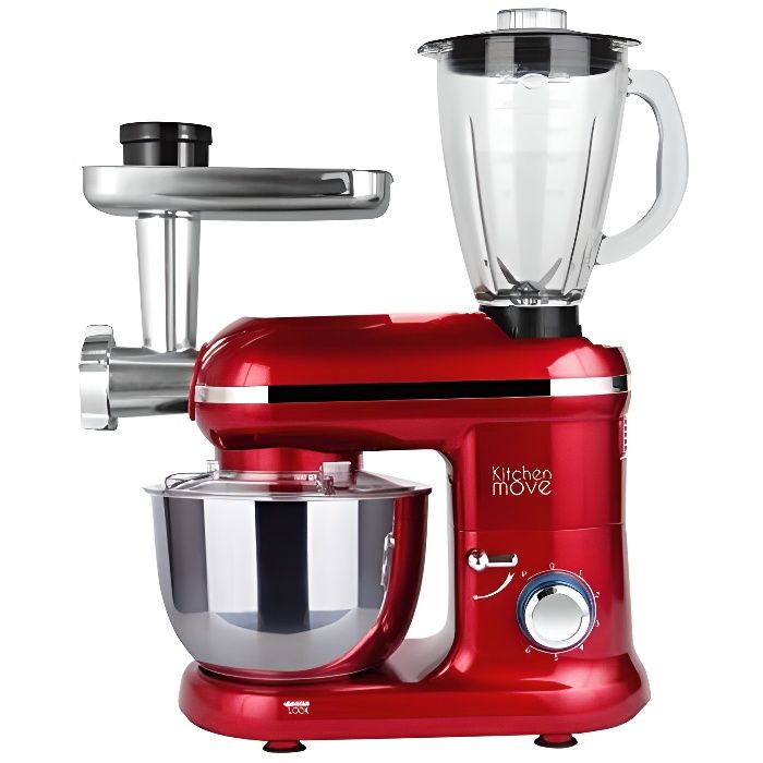KITCHEN MOVE - Robot patissier hachoir blender multifonction 1500W bol 5.5L DALLAS PRO Rouge acier